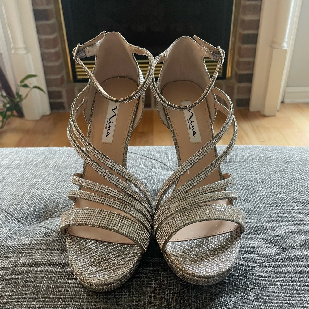 Nina Silver Strappy Heels FREYJA